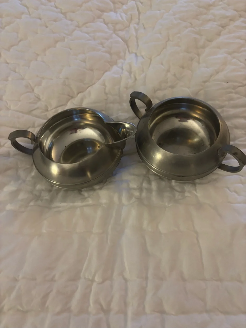 Vintage Silver Pewter Sugar and Creamer Set from Brazil